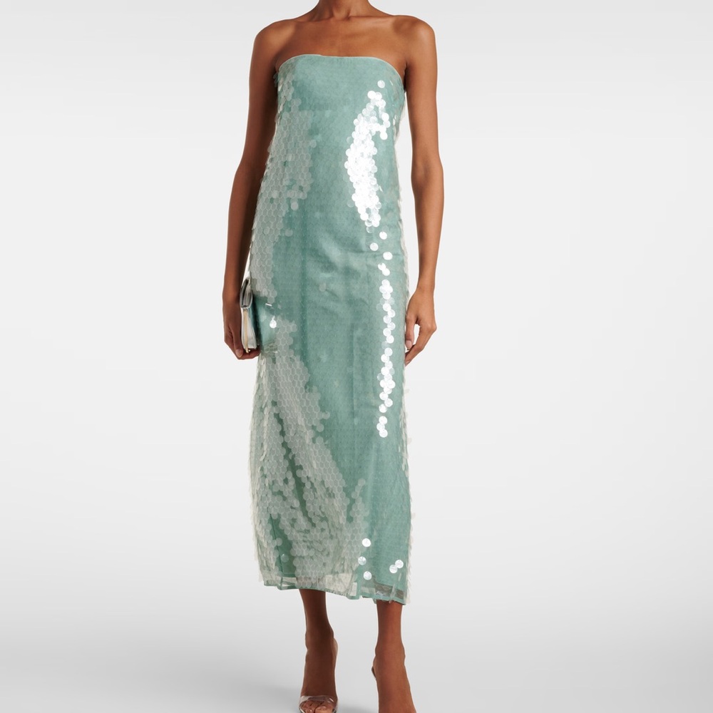 Staud Casey Dress - Strapless Sequin Midi Dress in Misg